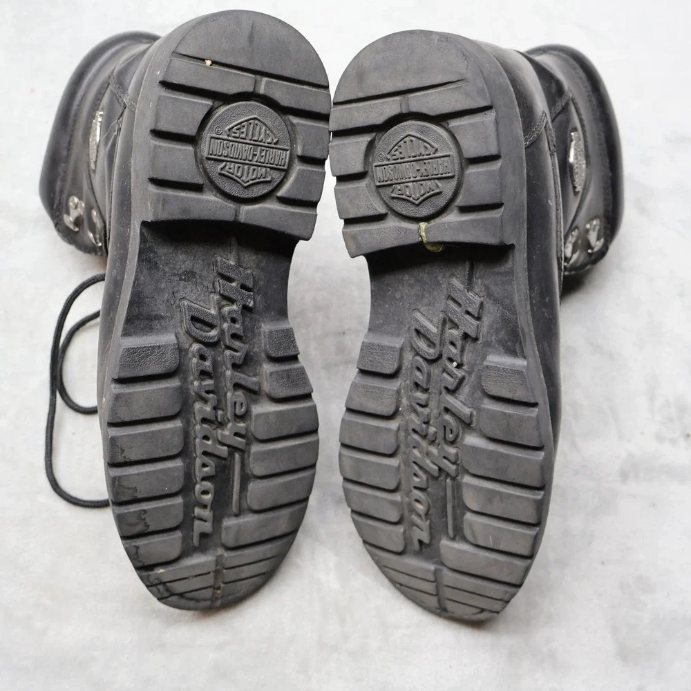 Harley Davidson Leather Boots Mens 10 Black Biker Motorcycle Lug Sole Vintage